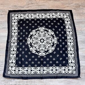 Black White Ornate Pattern Scarf Bandana 20x20 Square Vintage Style Hearts Y2K
